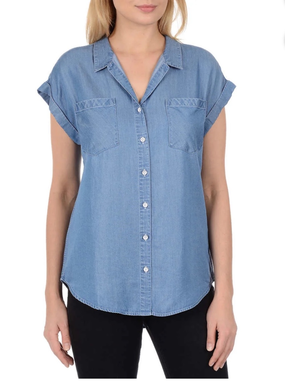 JACHS Girlfriend Light Blue Denim Button-Down Shirt